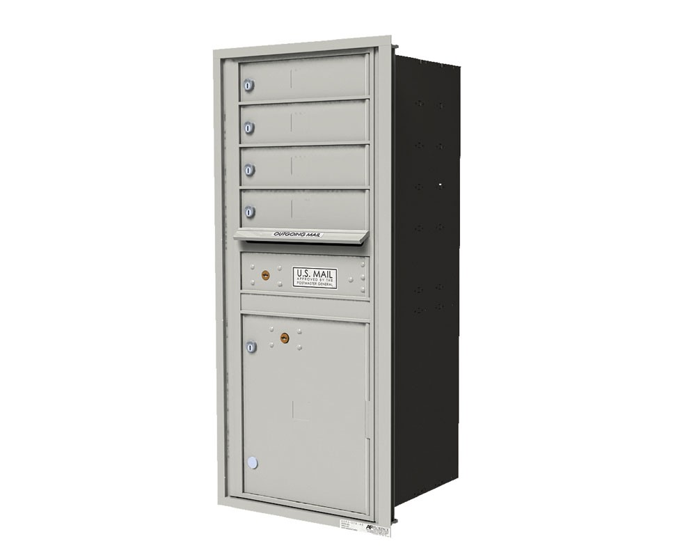 Single column unit with 4-tenant doors and 1-15"H parcel locker